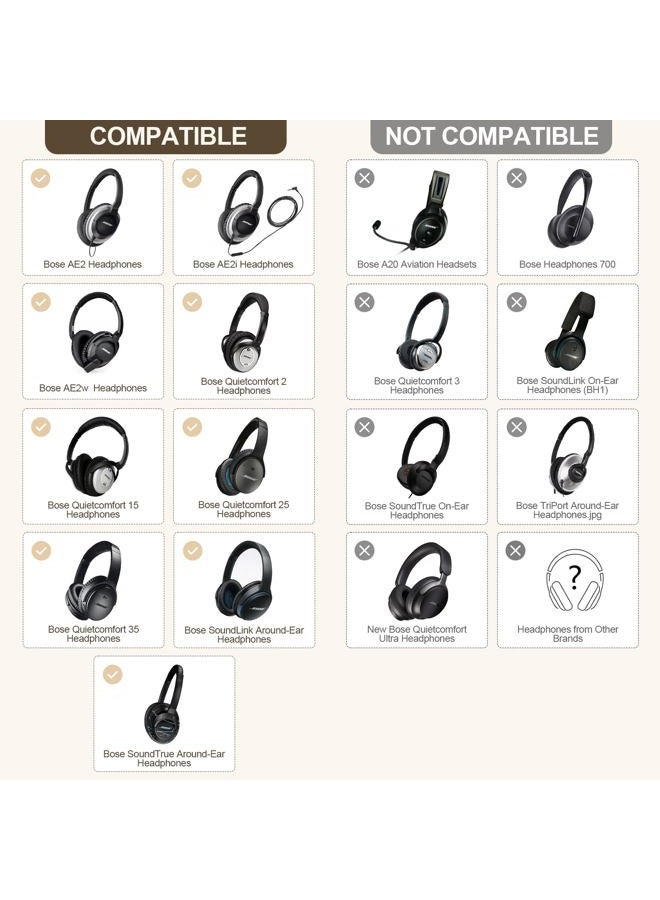 Aurivor Replacement Ear Pads Earpads for Bose QuietComfort QC 2 15 25 35 Ear Cushion for QC2 QC15 QC25 QC35 SoundLink SoundTrue Around-Ear II AE2 (Brown Cushion+Blue Scrim) - Image 2