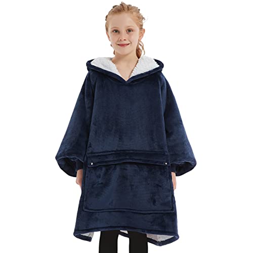 KFUBUO Wearable Blanket Hoodie for Kids Sherpa Patterns Oversized Sweatshirt Blanket With Pocket 610 Year Old Girl Boy Birthday Gifts Navy