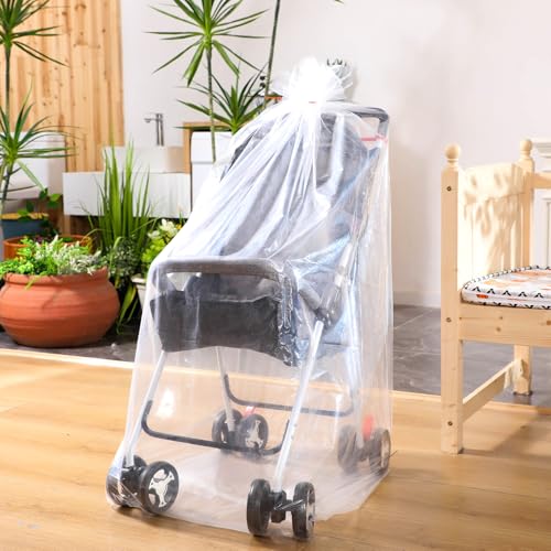Bulyoou 3 Pcs Stroller Storage Bag 39 x 59 Inch Extra Large Clear Plastic Stroller Bag with 3 Zip Ties Heavy Duty 4 Mil Stroller Cover for Storage Travel Moving Luggage Suitcase Furniture Car Seat - Image 3