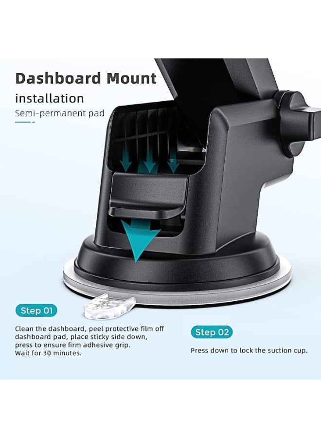 Buytory Universal 360° Car Phone Holder Mount for Dashboard, Windshield & Rearview Mirror | Hands-Free Mobile Stand Compatible with iPhone & Android Smartphones - Image 3