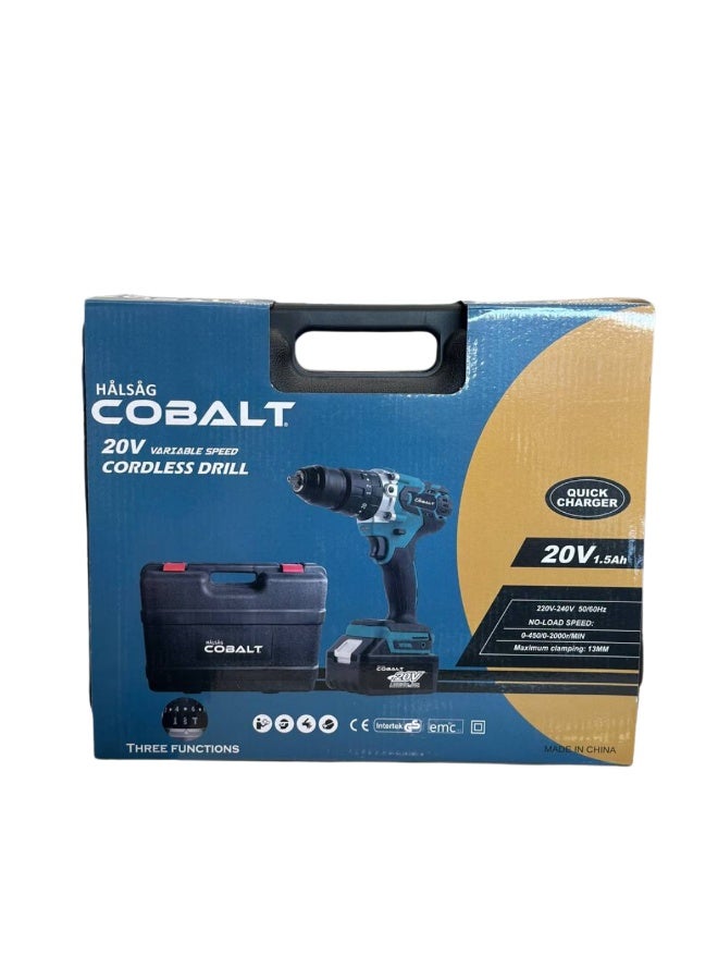 Cobalt Battery Drill Hammer 20 Volt Blue 27x37x10 cm - Image 1