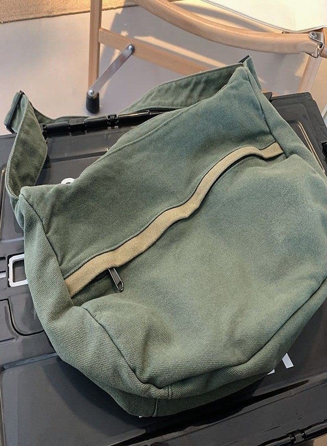 PRAGARI Canvas Messenger Bag Hobo Crossbody Bag for Women Green Shoulder Tote Handbag Vintage Aesthetic Travel Work - Image 2