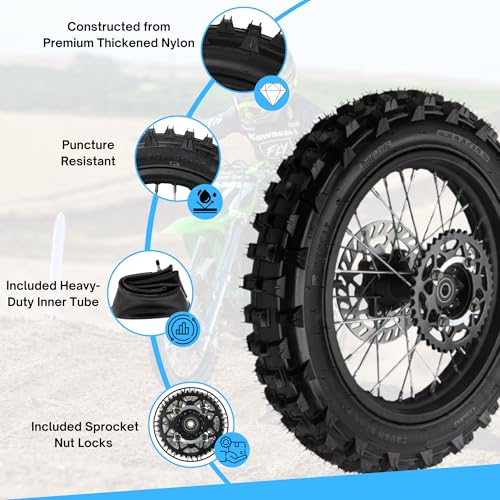 RedCap 14" Rear Wheel Rim Tire Assembly For Dirt Pit Bike Trail 90/100-14 Rear Wheel Rim Tire Fits 125/140/150/160cc Pit Dirt Bike KLX65 Apollo Kayo TT SSR 125 140 Includes Brake Rotor and Sprocket (14 inch) - Image 2