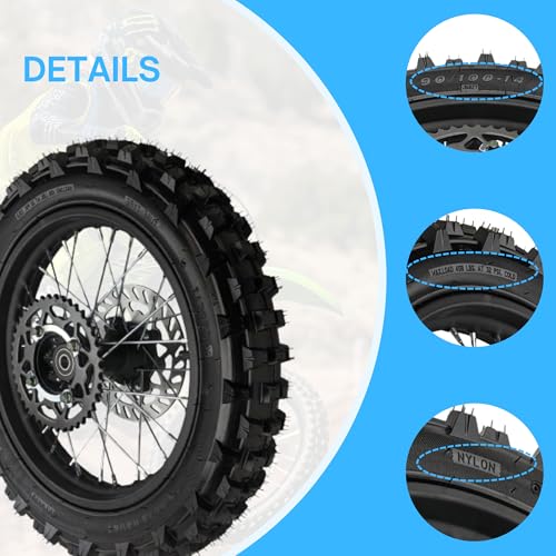 RedCap 14" Rear Wheel Rim Tire Assembly For Dirt Pit Bike Trail 90/100-14 Rear Wheel Rim Tire Fits 125/140/150/160cc Pit Dirt Bike KLX65 Apollo Kayo TT SSR 125 140 Includes Brake Rotor and Sprocket (14 inch) - Image 3