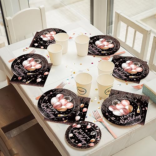 Kepeel 96 Pcs Rose Gold Birthday Plates and Napkins Party Supplies for Women Paper Pink Girls Glitter Happy Birthday Party Disposable Tableware Set Decorations Favors, Serves 24 - Image 5
