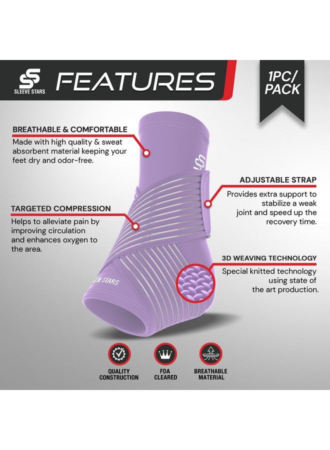 SS SLEEVE STARS Sleeve Stars Ankle Brace for Sprained Ankle, Plantar Fasciitis Relief Ankle Support for Women, Ankle Compression Sleeve w/ Strap (Single/Light Purple)  - Image 2