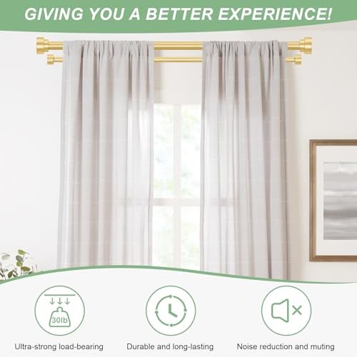 TANGWIN Gold Double Curtain Rods for windows 36 to 88:Adjustable Heavy Duty Double Curtain Rod for Bedroom Living Room,1 Inch Brass Gold Iron Moden Decorative Telescopic Dual Drapery Rod Easy Install - Image 5