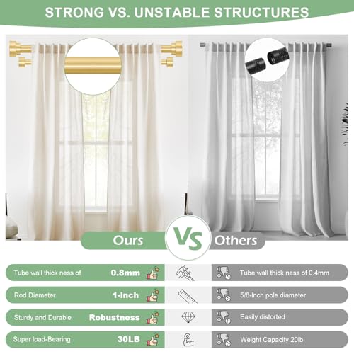 TANGWIN Gold Double Curtain Rods for windows 36 to 88:Adjustable Heavy Duty Double Curtain Rod for Bedroom Living Room,1 Inch Brass Gold Iron Moden Decorative Telescopic Dual Drapery Rod Easy Install - Image 3