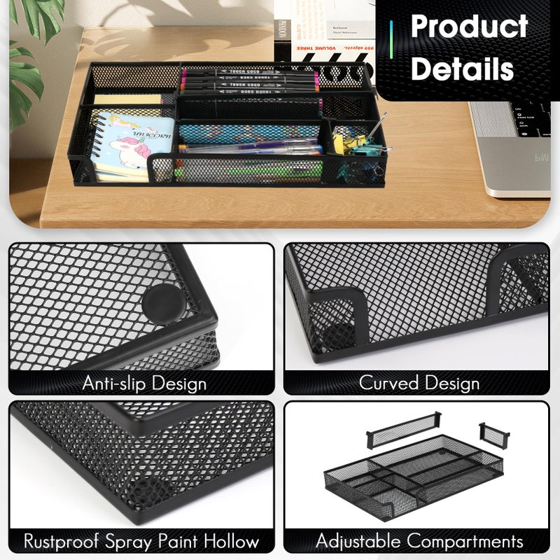 EsOfficce Desk Drawer Organizer Tray, 4 to 6 Grid Drawer Divider with 2 Adjustable Compartments, Metal Mesh Desk Organizer for Stationery Makeup Kitchen Toolroom School &Office, 12.6x8.26x1.57 in,1 PC - Image 5