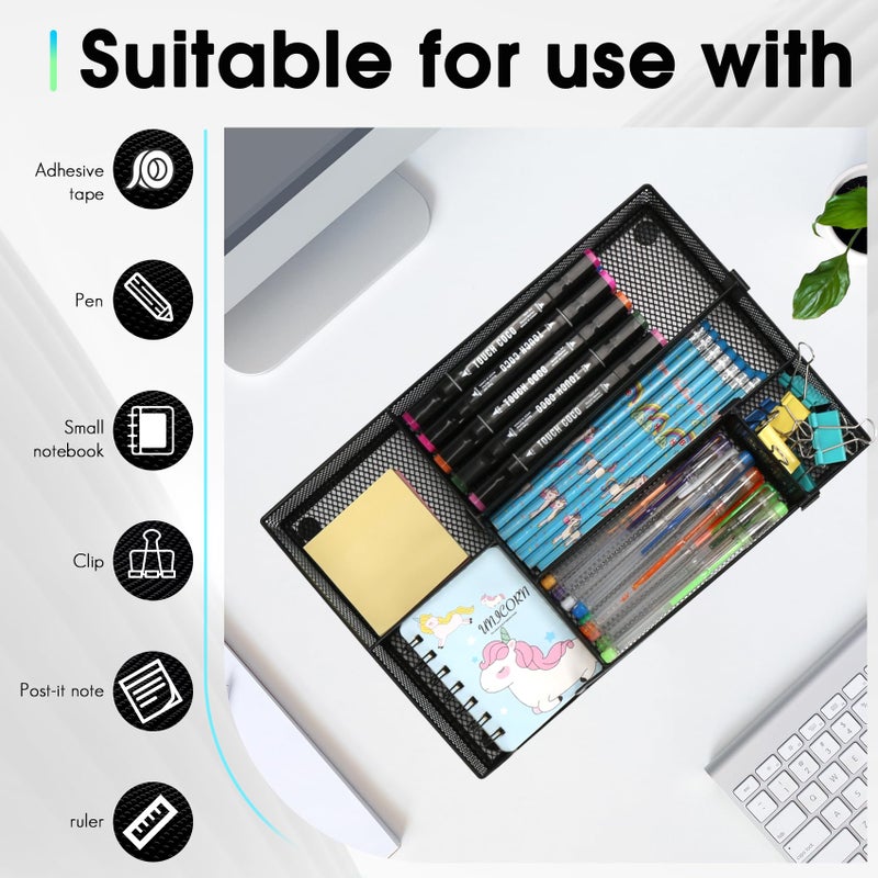 EsOfficce Desk Drawer Organizer Tray, 4 to 6 Grid Drawer Divider with 2 Adjustable Compartments, Metal Mesh Desk Organizer for Stationery Makeup Kitchen Toolroom School &Office, 12.6x8.26x1.57 in,1 PC - Image 3