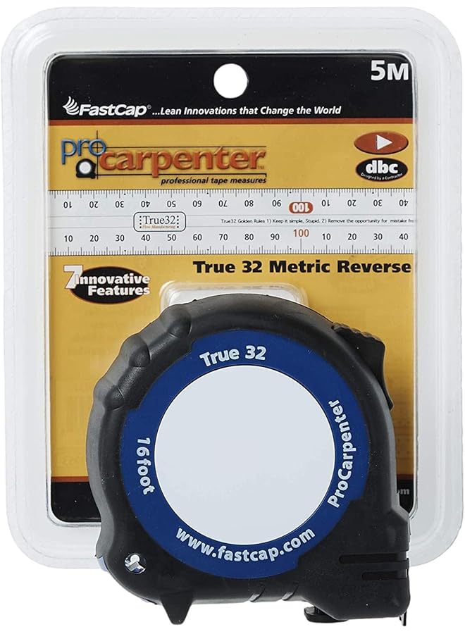 FastCap ProCarpenter True32 Metric Reverse Measuring Tape - Ideal for Professionals and Home Improvement - with Lever Action Belt Clip and Dual Locking System - 16' - 99953 - Image 1
