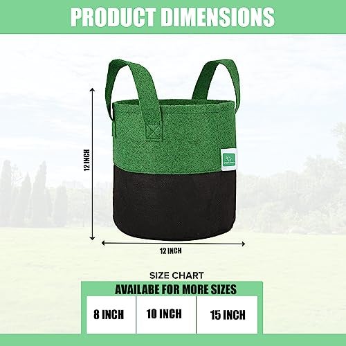 GREENSHEEP Geo Fabric Grow Bags UV Treated Gardening Cotton Pots Terrace Indoor Outdoor Home Balcony Nursery Leafy Vegetable Fruits and Flower (Black & Green Round 400 GSM Size 12x12 Pack of 3 - Image 2