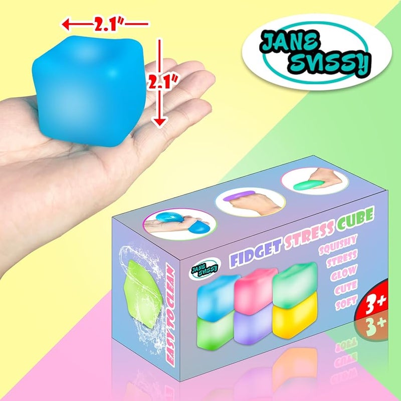 JANESVISSY Fidget Squishy Toys Glow in The Dark,Stress Cube Toys,Nice Slow Rise Squeeze Toy,Ice Cube Toys,Sensory Autism & ADHD Toys,Cool Stuff,Stocking Stuffers for Kids and Adults 2Pcs (Blue+Purple) - Image 2