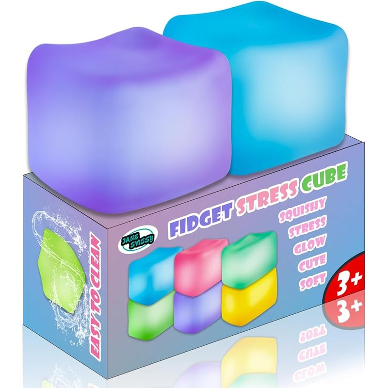 JANESVISSY Fidget Squishy Toys Glow in The Dark,Stress Cube Toys,Nice Slow Rise Squeeze Toy,Ice Cube Toys,Sensory Autism & ADHD Toys,Cool Stuff,Stocking Stuffers for Kids and Adults 2Pcs (Blue+Purple) - Image 1