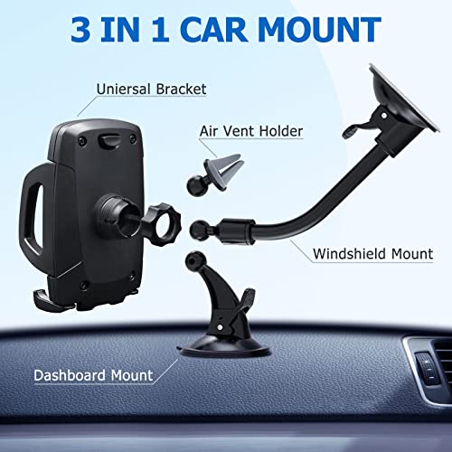 Vansky Car Phone Holder Mount, 3-in-1 Universal Cell Phone Holder Car Air Vent Holder Dashboard Mount Windshield Mount Fit for iPhone 16 15 14 13 Pro Max, Samsung S24 S23 LG Sony and More - Image 5