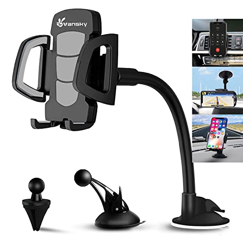 Vansky Car Phone Holder Mount, 3-in-1 Universal Cell Phone Holder Car Air Vent Holder Dashboard Mount Windshield Mount Fit for iPhone 16 15 14 13 Pro Max, Samsung S24 S23 LG Sony and More - Image 1
