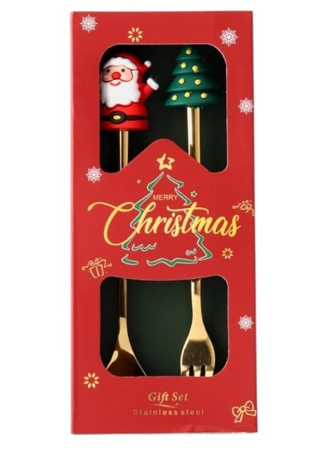 Teraabliss Christmas Theme 2pcs Stainless Steel Spoon & Fork Gift Set - Image 2