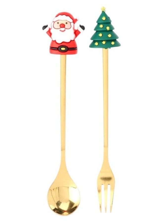 Teraabliss Christmas Theme 2pcs Stainless Steel Spoon & Fork Gift Set - Image 1