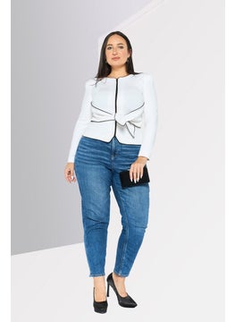 EMPORIO ARMANI Women Regular Fit Solid Semi-Formal Blazer, White  - Image 3