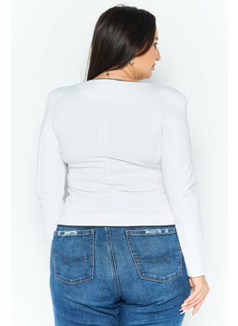 EMPORIO ARMANI Women Regular Fit Solid Semi-Formal Blazer, White  - Image 4