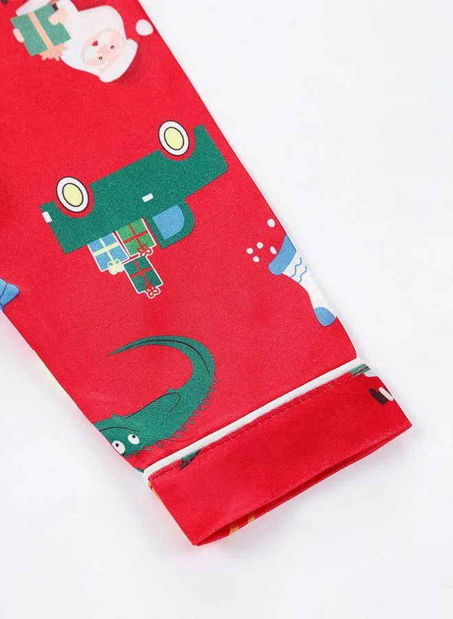 babyqlo Santa and Rocket Print Holiday Pajamas