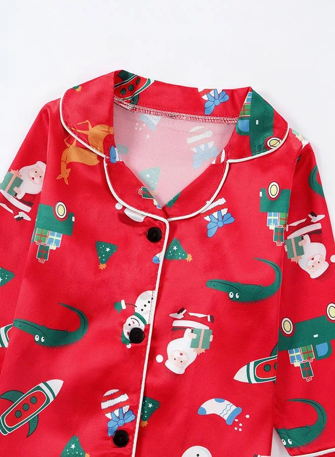 babyqlo Santa and Rocket Print Holiday Pajamas