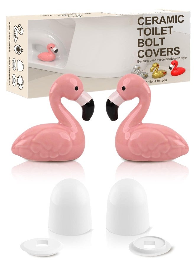 boeemi Flamingo Toilet Bolt Covers Decorative - 2PCs Cute Ceramic Toilet Bolt Caps for Bottom of Toilet, Gold Bathroom Decor Screw Covers, Flamingo-Gifts for Women - Image 1
