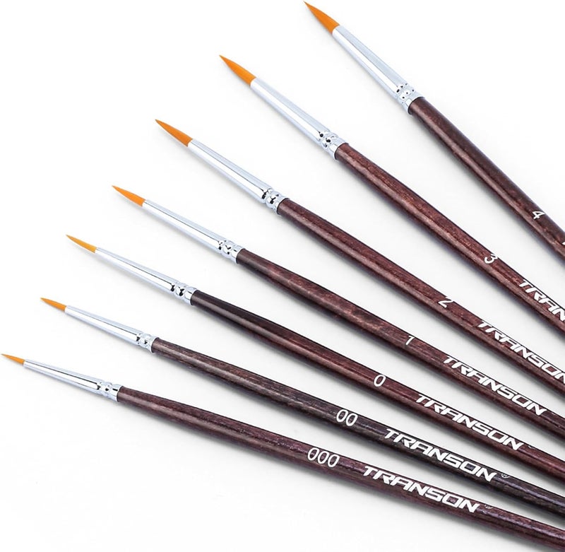 TRANSON Small Detail Paint Brushes 7pcs for Model Painting Acrylic, Gouache, Oil, Tempera and Face Painting - Image 1
