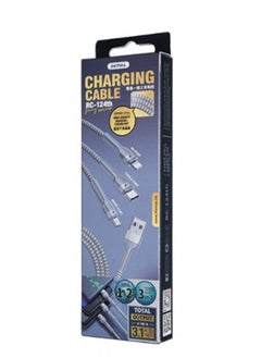 ريماكس كابل شحن 3 في 1 من RC-124 للميكرو والنوع C والميكرو بطول 3.1 أمبير و1.2 متر - قطعتين - فضي  - Image 3