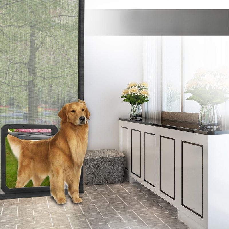 Pet Screen Door, Inside size 41cm*37cm*2cm Magnetic Flap Screen Automatic Lockable Black Door for Small/Medium Dog and Cat Gate - Image 2