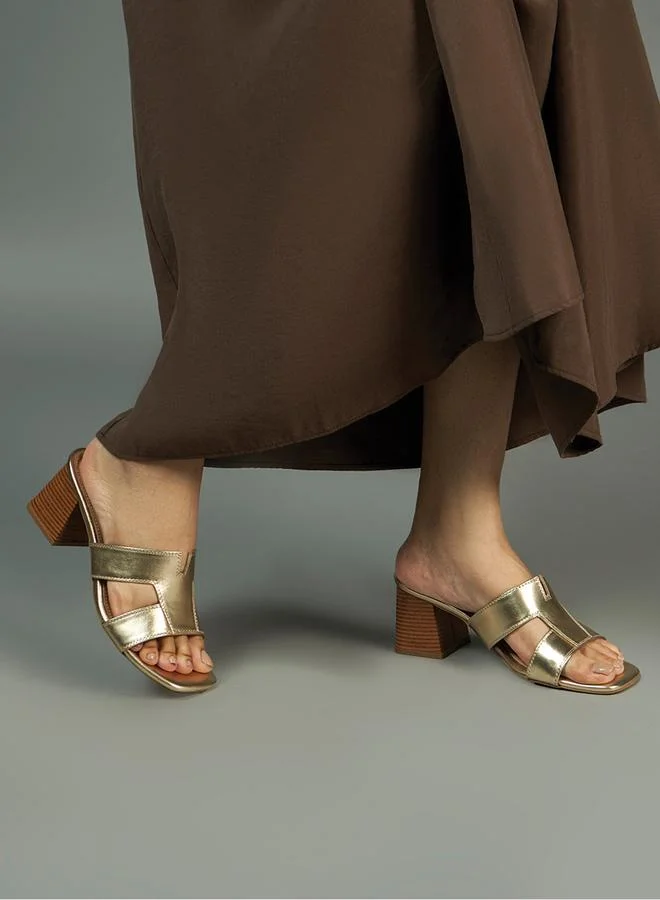 Take Two Metallic Design Leather Block Heel Sandals By Heel Your Sole