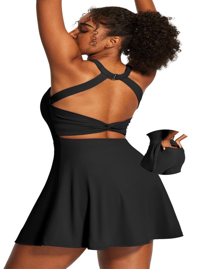 Heathyoga Easy Peasy Tennis Dresses for Women with Shorts Underneath and Bra Athletic Dress for Women Golf Workout Dress - Image 1