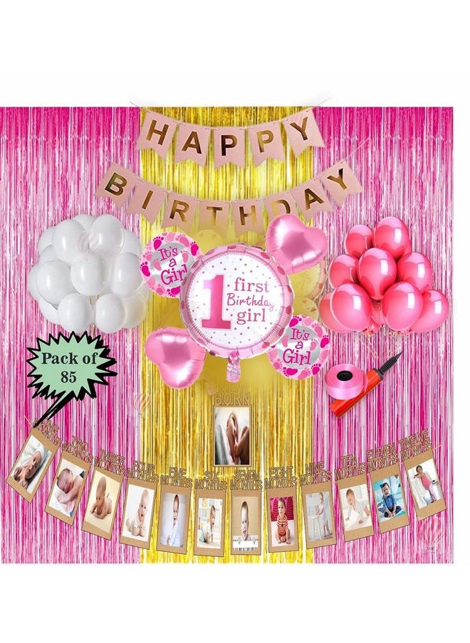 هونج كونج بالونز - مجموعة زينة عيد الميلاد الأول من HK Balloons، مكونة من 85 قطعة، لتزيين أعياد الميلاد/مستلزمات حفلات أعياد الميلاد، طقم احتفالات عيد ميلاد وردي اللون للأطفال والبنات - Image 1