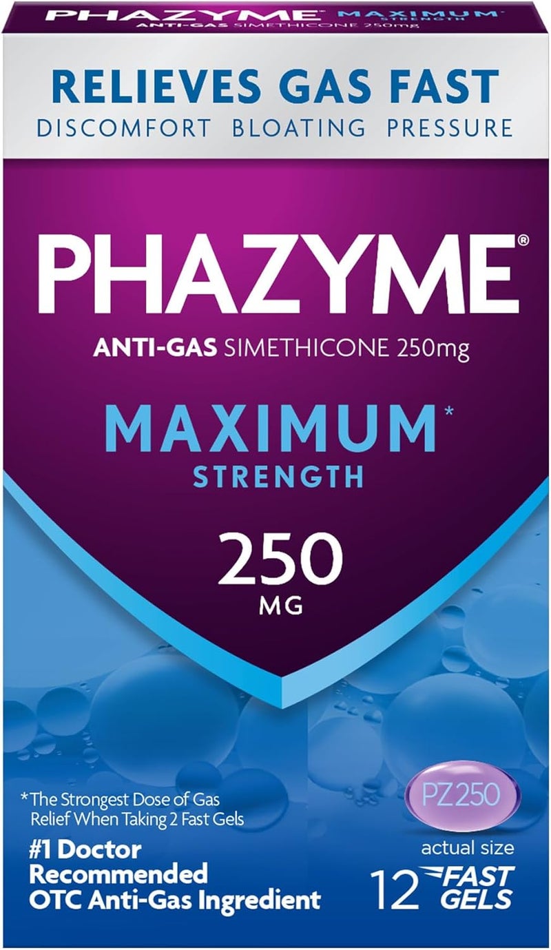 Phazyme Phazyme Maximum Strength Gas and Bloating Relief, 250 mg Simethicone, 12 Fast Gels