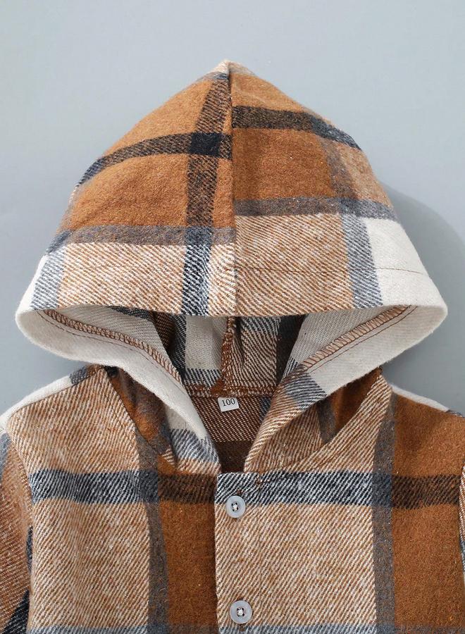 Take Two Boys Checked Hoodie Button Front Jacket - Image 3