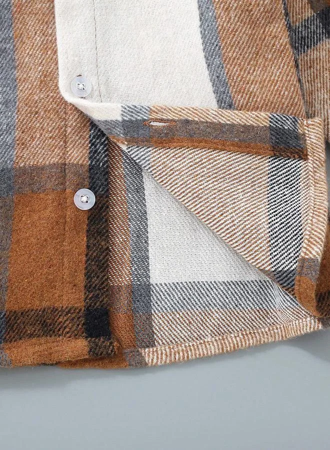 تايك تو جاكيت بياقة هودي وطبعة مربعات