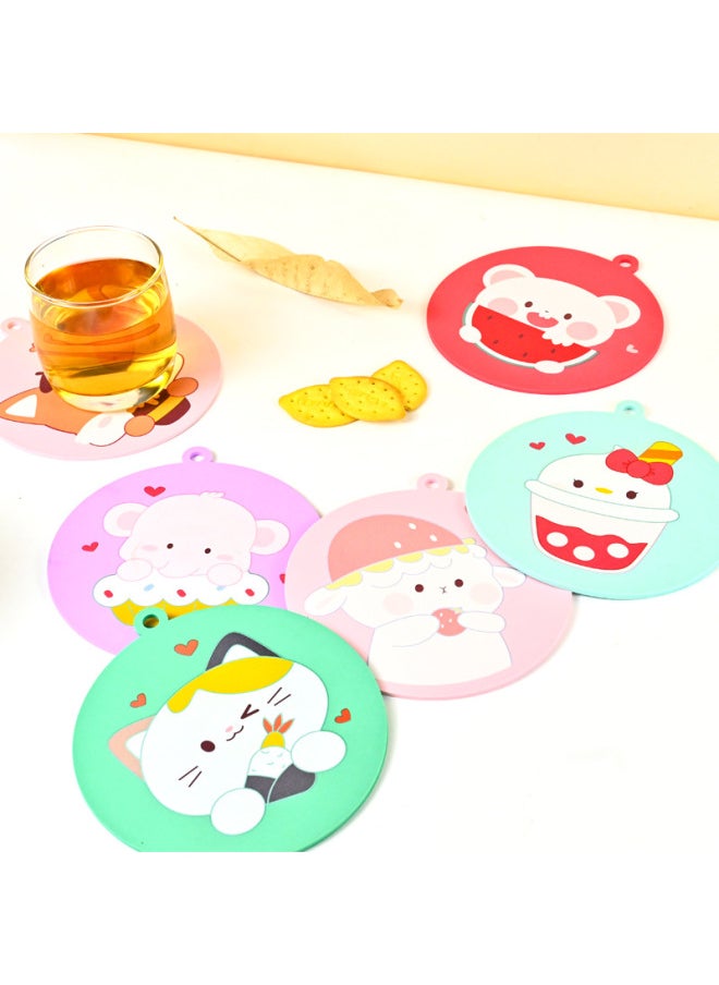 Generic - Kitchen Heat Insulation Mat Cute Coaster Cartoon Bowl Mat Silicone Anti-scalding Placemat Silicone Tea Mat Household Bowl Plate Mat-Specifications:Round Love Cat Bowl Mat 15CM - Image 1