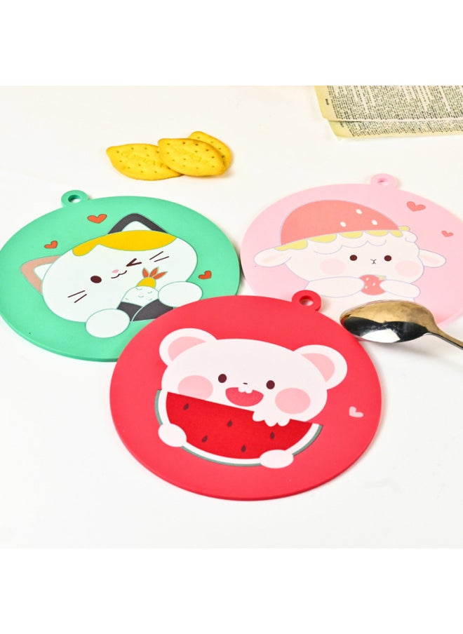 Generic - Kitchen Heat Insulation Mat Cute Coaster Cartoon Bowl Mat Silicone Anti-scalding Placemat Silicone Tea Mat Household Bowl Plate Mat-Specifications:Round Love Cat Bowl Mat 15CM - Image 1
