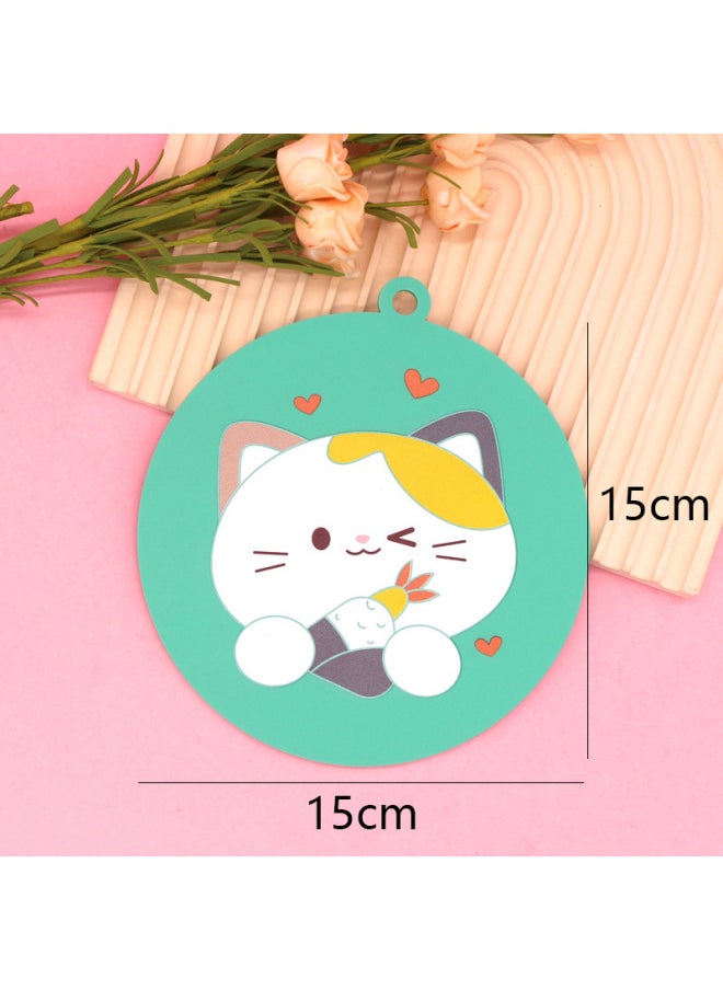 Generic - Kitchen Heat Insulation Mat Cute Coaster Cartoon Bowl Mat Silicone Anti-scalding Placemat Silicone Tea Mat Household Bowl Plate Mat-Specifications:Round Love Cat Bowl Mat 15CM - Image 1