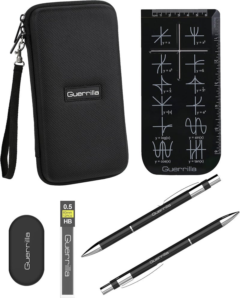 Guerrilla Hard Travel Case for TI-83 Plus, TI-84 Plus, TI-84 Plus Color Edition, TI-89 Titanium, TI-Nspire CX&CX CAS,HP50G Graphing Calculators + 's Essential Calculator Accessory Kit, Black - Image 1