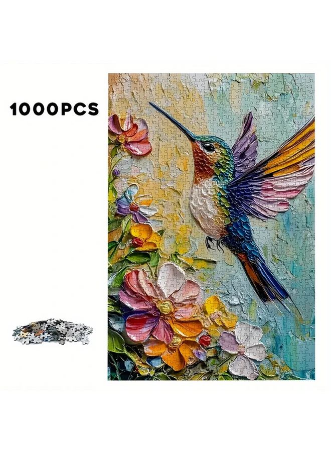 1000 قطعة لغز طائر الطنان الزهري للكبار لعبة تعليمية متينة ومحمولة - Image 3