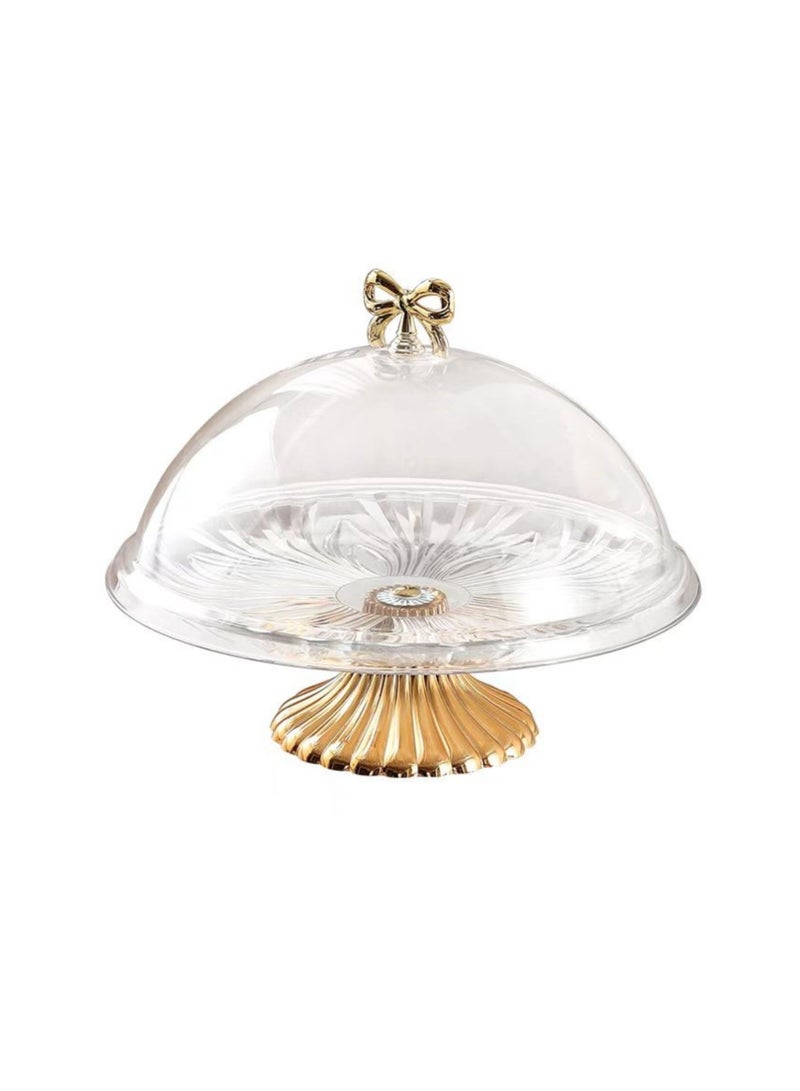 Transparent Acrylic Cake Plate with a Gilded Base and a Cover.  - Image 1