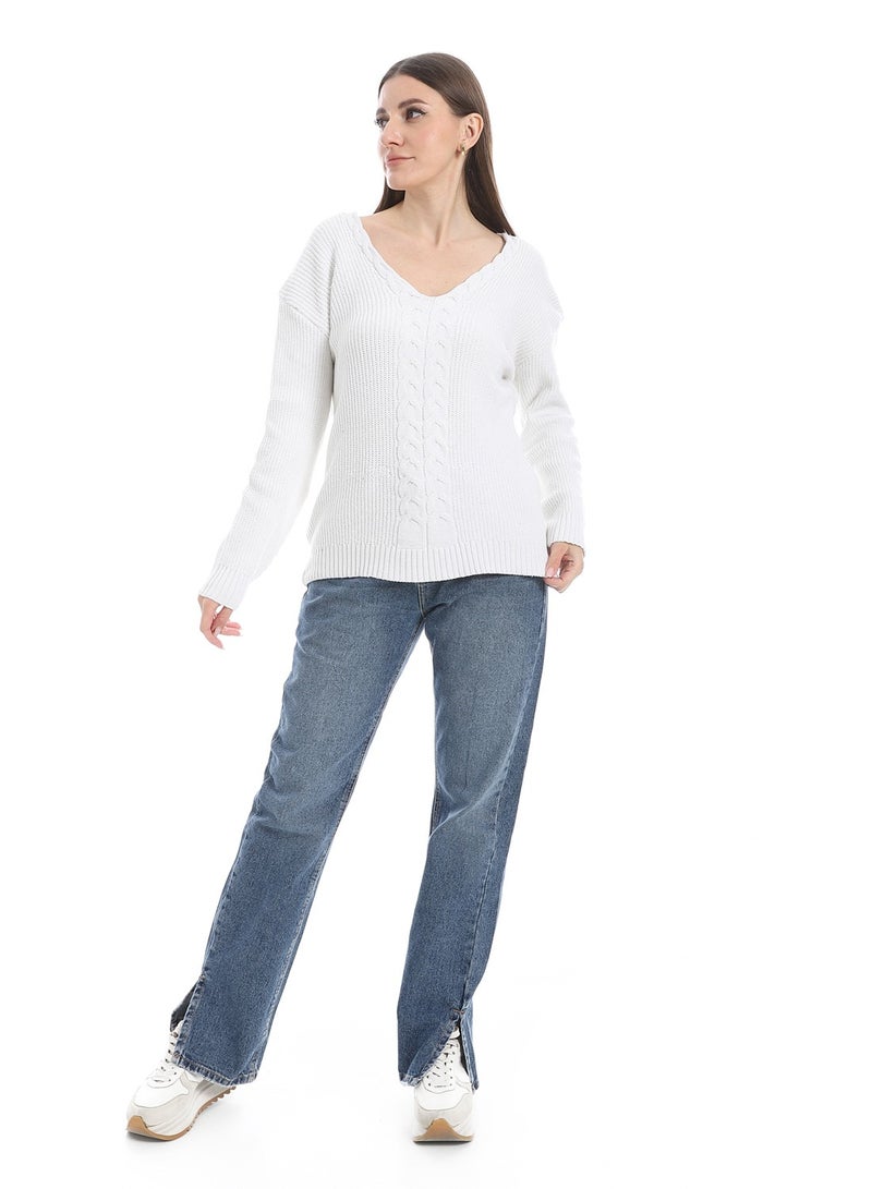 سيزار بلوفر صوف حريمي سادة برقبة علي شكل سبعة وتصميمات متعددة - Image 1