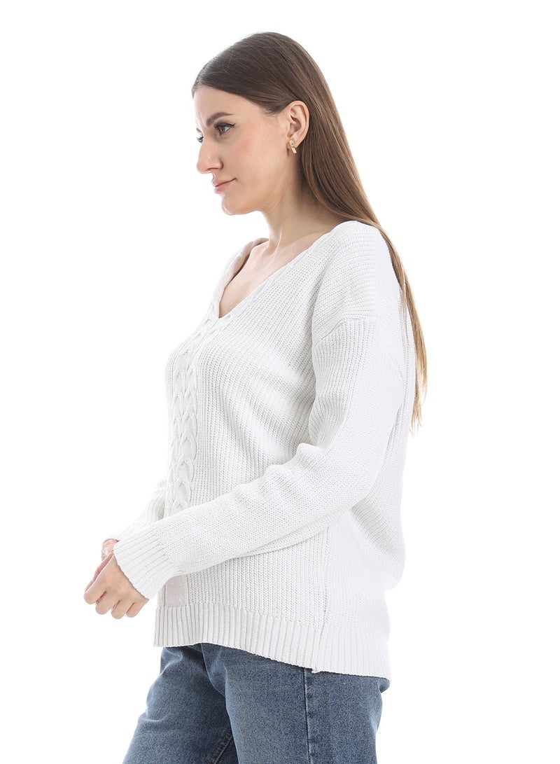 سيزار بلوفر صوف حريمي سادة برقبة علي شكل سبعة وتصميمات متعددة - Image 3