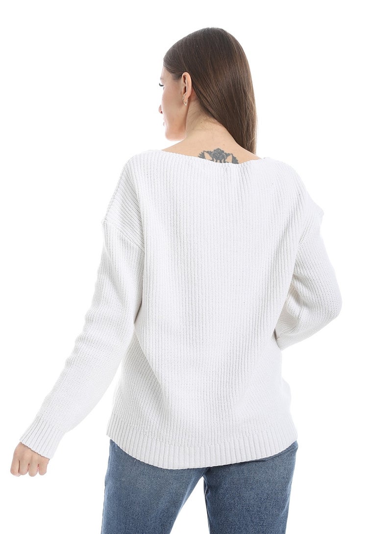 سيزار بلوفر صوف حريمي سادة برقبة علي شكل سبعة وتصميمات متعددة - Image 4