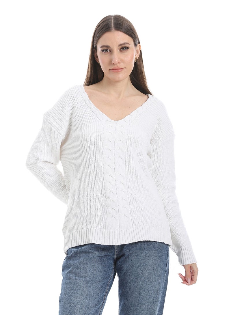 سيزار بلوفر صوف حريمي سادة برقبة علي شكل سبعة وتصميمات متعددة - Image 2