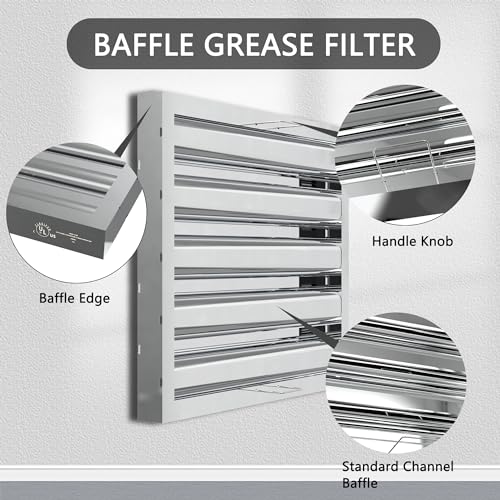 FICBXRA Stainless Steel Commercial Kitchen Hood Filter, Range Hood Baffle Grease Filter for Restaurant Exhaust Hoods, UL/NSF Listed, 15.5 W x 19.5 H Inch 4 Grooves Hood Filters（5 Pack） - Image 3