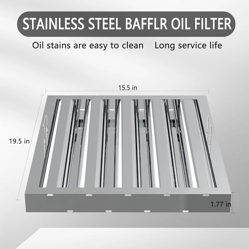 FICBXRA Stainless Steel Commercial Kitchen Hood Filter, Range Hood Baffle Grease Filter for Restaurant Exhaust Hoods, UL/NSF Listed, 15.5 W x 19.5 H Inch 4 Grooves Hood Filters（5 Pack） - Image 2