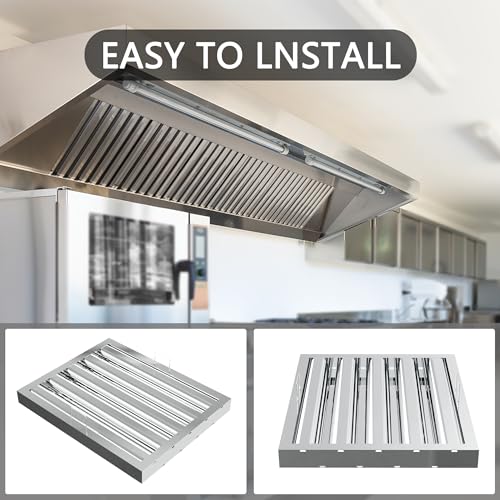 FICBXRA Stainless Steel Commercial Kitchen Hood Filter, Range Hood Baffle Grease Filter for Restaurant Exhaust Hoods, UL/NSF Listed, 15.5 W x 19.5 H Inch 4 Grooves Hood Filters（5 Pack） - Image 5