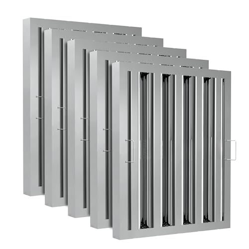 FICBXRA Stainless Steel Commercial Kitchen Hood Filter, Range Hood Baffle Grease Filter for Restaurant Exhaust Hoods, UL/NSF Listed, 15.5 W x 19.5 H Inch 4 Grooves Hood Filters（5 Pack） - Image 1